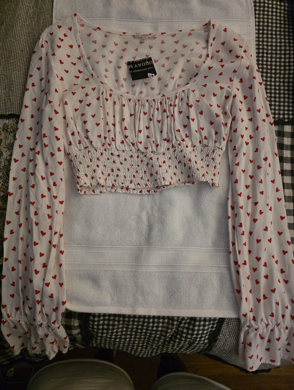 Lottie Moss Heart Print Smocked Waist Crop Top M